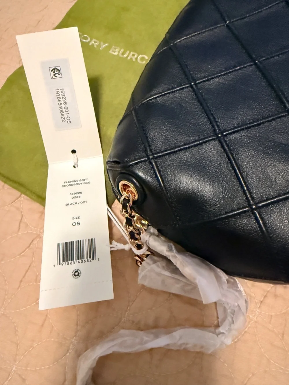 NEW Tory Burch Fleming Soft Black Quilted Leather Crossbody Bag